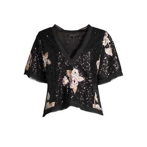 Nanette Lepore Daffodil Floral Sequin Top